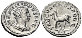 Philip II, 247-249. Antoninianus (Silver, 22.5 mm, 4.00 g, 1 h), issued to commemorate the Ludi Saeculares, celebrating the 1000th anniversary of Rome...