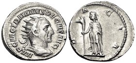 Trajan Decius, 249-251. Antoninianus (Silver, 21 mm, 4.27 g, 11 h), Rome. IMP C M Q TRAIANVS DECIVS AVG Radiate and cuirassed bust of Decius to right....