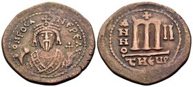 Phocas, 602-610. 40 Nummia or Follis (Copper, 28 mm, 10.05 g, 6 h), contemporary mule struck after 609, Theoupolis (Antioch), year 2 = 603-4. D N FOCA...