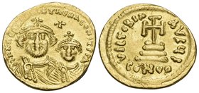 Heraclius, with Heraclius Constantine, 610-641. Solidus (Gold, 20.5 mm, 4.54 g, 7 h), Constantinople, 10th officina (I), 616-625. dd NN hERACLIUS ET h...