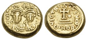 Heraclius, with Heraclius Constantine, 610-641. Solidus (Gold, 12.5 mm, 4.42 g, 6 h), Carthage, 637/638. D N ERACL - I CONSTPP IA Facing busts of Hera...