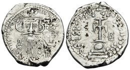 Constans II, with Constantine IV, 641-668. Hexagram (Silver, 22 mm, 4.95 g, 6 h), Constantinople, 654-659. D N CONSTANTNIUS C CONSTAN (sic!) Crowned f...