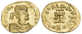 Constantine IV Pogonatus, 668-685. Tremissis (Gold, 16 mm, 1.40 g, 6 h), Constantinople, 669-674. D N CONS-TNЧS P P Diademed, draped and cuirassed bus...