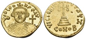 Leontius, 695-698. Solidus (Gold, 20 mm, 4.46 g, 6 h), Constantinople, 7th officina (Z). D LEO-N PE AV Crowned bust of Leontius facing, holding akakia...