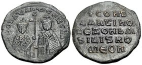 Constantine VII Porphyrogenitus, with Zoe, 913-959. Follis (Copper, 27 mm, 7.42 g, 6 h), Constantinople, 914-919. +COҺSTAҺT' CЄ ZOH b' Crowned half-le...