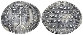 Constantine VII Porphyrogenitus, with Romanus I, Stephen, and Constantine , 913-959. Miliaresion (Silver, 25 mm, 2.94 g, 1 h), Constantinople, 931-944...
