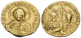 Constantine VII Porphyrogenitus, with Romanus I, 913-959. Solidus (Gold, 19.5 mm, 4.35 g, 6 h), Constantinople, 947-950. +IhS XPS REX REGNANTIЧm' Faci...