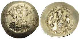 Nicephorus III Botaniates, 1078-1081. Histamenon (Electrum, 28.5 mm, 4.36 g, 6 h), Constantinople. IC-XC Christ Pantokrator seated facing on throne. R...