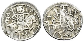 Manuel III, emperor of Trebizond, 1390-1417. Asper (Silver, 16 mm, 1.19 g, 6 h). O-A EΓ/N-O St. Eugenius on horseback to right holding long cross; bel...