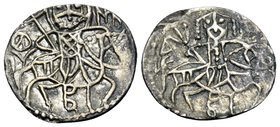 Alexius IV, emperor of Trebizond, 1417-1446. Asper (Silver, 15.5 mm, 0.92 g, 6 h). O-A YΓ St. Eugenius on horseback to right holding long cross; upper...