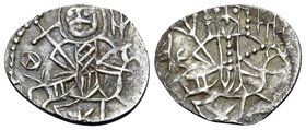 Alexius IV, emperor of Trebizond, 1417-1446. Asper (Silver, 15 mm, 0.89 g, 5 h). O-A EY St. Eugenius on horseback to right holding long cross; upper r...