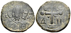 CRUSADERS. Edessa. Baldwin I, 1098-1100. Follis (Bronze, 25 mm, 6.84 g, 11 h). IC -XC Nimbate and draped bust of Christ facing, with two pellets on th...
