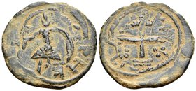 CRUSADERS. Edessa. Baldwin II, second reign, 1108-1118. Heavy Follis (Bronze, 27 mm, 7.08 g, 11 h). Baldwin II, wearing armor and conical helmet, stan...