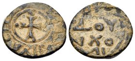 CRUSADERS. Edessa. Baldwin II, second reign, 1108-1118. (Bronze, 13 mm, 0.97 g, 7 h). +BA/ΓΔOY/IN XO/MI in four lines. Rev. +[STAYRI-C] NIXACI Latin c...