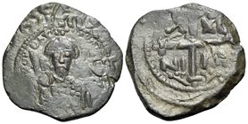 CRUSADERS. Antioch. Tancred, regent, 1101-1112. Follis (Bronze, 23 mm, 3.74 g, 6 h), Second type. +KE BO TO TANKRE or similar Bearded bust of Tancred ...