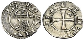 CRUSADERS. Antioch. Bohémond III, 1163-1201. Denier (Silver, 17 mm, 0.88 g, 9 h). +BOAMVNDVS Helmeted bust of Bohémond to left, between crescent and s...