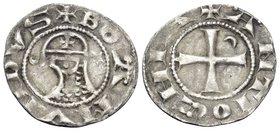 CRUSADERS. Antioch. Bohémond III, 1163-1201. Denier (Silver, 17 mm, 0.87 g, 12 h). +BOAMVNDVS Helmeted bust of Bohémond to left, between crescent and ...