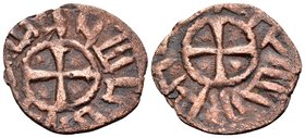 ARMENIA, Cilician Armenia. Baronial. Roupen I, 1080-1095. Pogh (Bronze, 20.5 mm, 1.84 g). +ԱաԻԲԷՆ ( 'Roupen' in Armenian ) around cross. Rev. Ծաոա այ ...