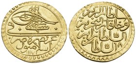ISLAMIC, Ottoman Empire. Mustafa III, AH 1171-1187 / AD 1757-1774. Zeri Mahbub (Gold, 21 mm, 2.63 g, 12 h), Kostantiniye (Constantinople) mint, AH 117...