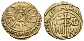 ITALY. Sicilia (Regno). Ruggero II, 1130-1154. Tarì (Gold, 12.5 mm, 0.99 g, 7 h), Palermo, 1140-1154. "al-malik Rujjar al-mu’tazz bi-llah" around thre...
