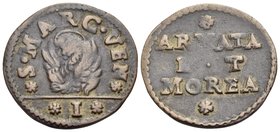 ITALY, Venice. Coinage for The Peloponnesos (the Morea) and the Armed Forces. Circa 1688 and later. Soldo (Copper, 23.5 mm, 3.33 g, 1 h), Decreed 24 J...