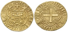 PORTUGAL, Kingdom. John II, 1481-1495. Cruzado (Gold, 21.5 mm, 3.47 g, 10 h), Lisbon, c. 1484-1485. IONAES: SEGVNDO REGIS Crowned coat-of-arms within ...