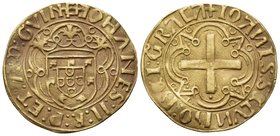 PORTUGAL, Kingdom. John II, 1481-1495. Cruzado (Gold, 21.5 mm, 3.46 g, 7 h), Lisbon, c. 1484-1485. +IOHANES: II: R:P: ET: A:D: GUINE Crowned coat-of-a...