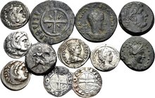 GREEK, ROMAN AND MEDIEVAL. A lot of 12 coins. (67.00 g). A varied group of Eight silver and Fiver bronze coins. About very fine or better. Lot sold as...