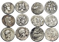 Roman Republican. Circa 1st Century BC. (Silver, 21.93 g). A lot of Six (6) attractive Roman Republican Denarii from an old Swiss collection. All nice...
