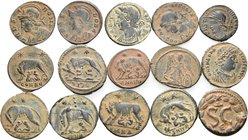 ROMAN IMPERIAL. 4th Century AD. (Bronze, 36.00 g). Lot of Fifteen (15) mostly "Urbs Roma" bronzes with attractive orange sand patina. An attractive gr...