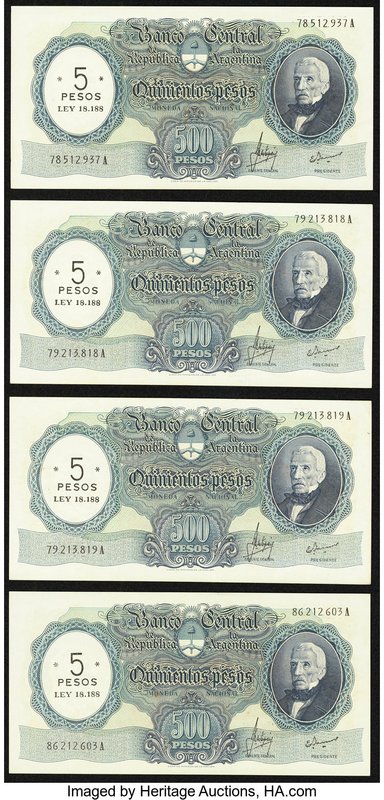 Argentina Banco Central 5 Pesos on 500 Pesos ND (1969-71) Pick 283, Four Example...