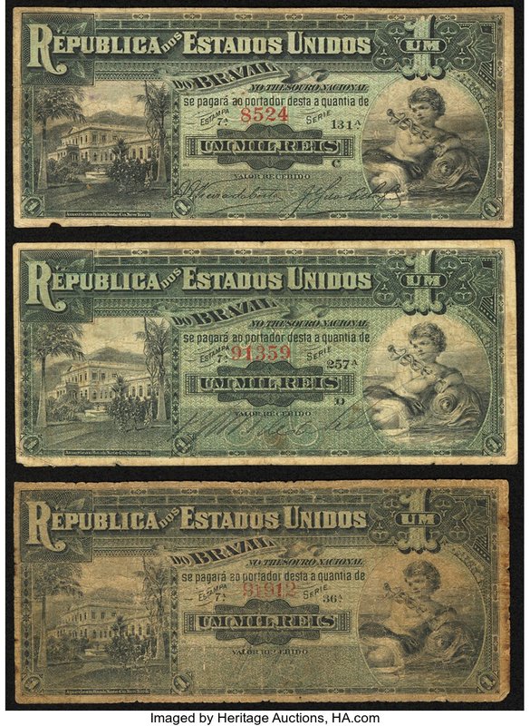 Brazil Thesouro Nacional 1 Mil Reis ND (1891) Pick 3 Very Good. 

HID09801242017