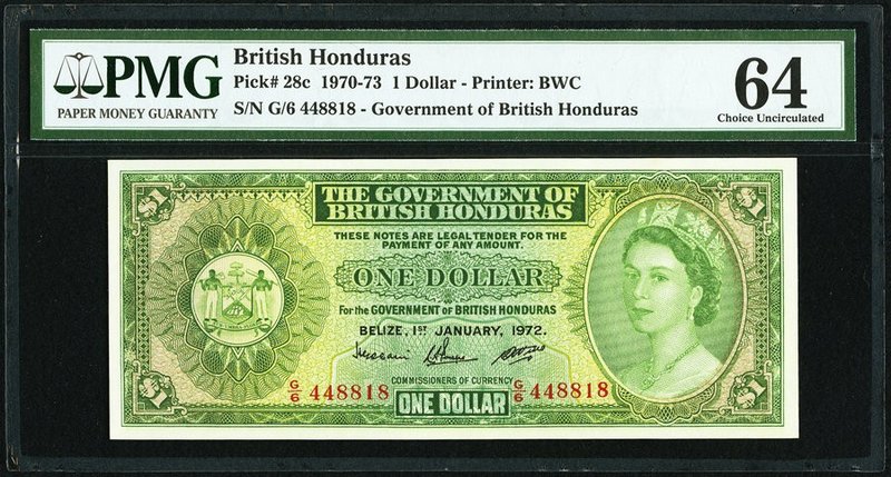 British Honduras Government of British Honduras 1 Dollar 1.1.1972 Pick 28c PMG C...