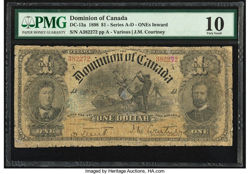 Canada Dominion of Canada $1 1898 DC-13a PMG Very Good 10. Repaired; pieces adde...