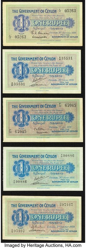 Ceylon Government of Ceylon 1 Rupee 1.6.1926; 10.9.1930; 26.6.1935 (2) Pick 16b;...