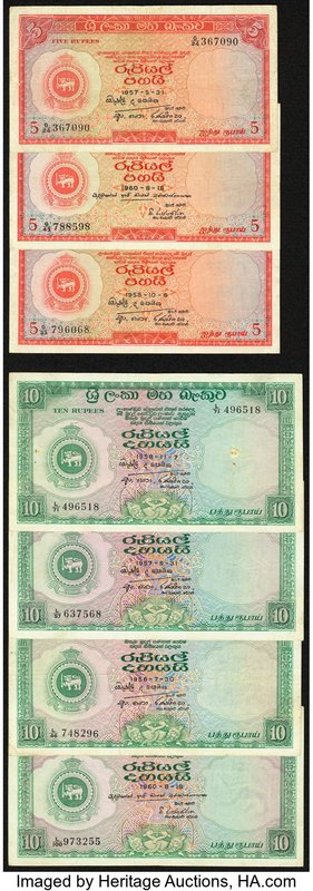 A Group of 5 and 10 Rupee Notes from the Central Bank of Ceylon. Fine or Better....