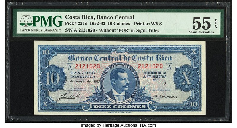 Costa Rica Banco Central de Costa Rica 10 Colones 16.5.1957 Pick 221c PMG About ...