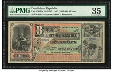 Dominican Republic Banco de la Compania de Credito de Puerto Plata 5 Pesos ND (1880-89) Pick S105r Remainder PMG Choice Very Fine 35. Pinhole.

HID098...