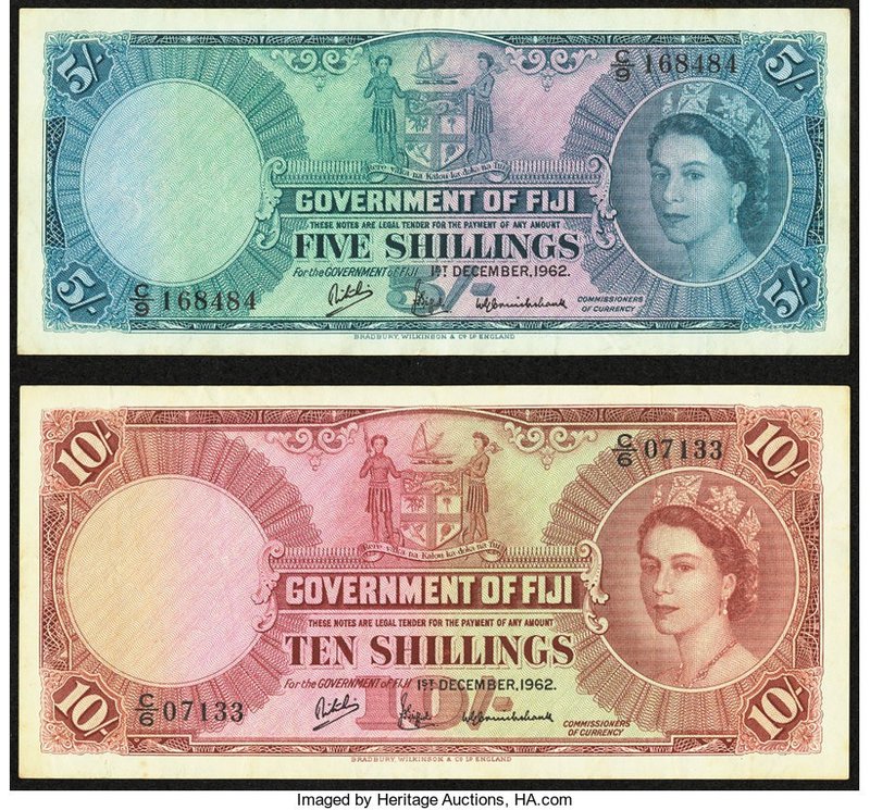 Fiji Government of Fiji 5; 10 Shillings 1.12.1962 Pick 51c; 52c Very Fine. 

HID...