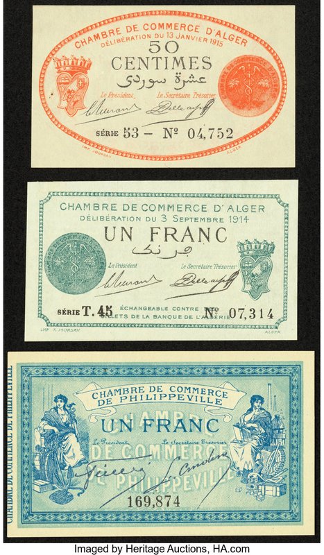 A Trio of World War I Era Local Issues from France. Crisp Uncirculated or Better...