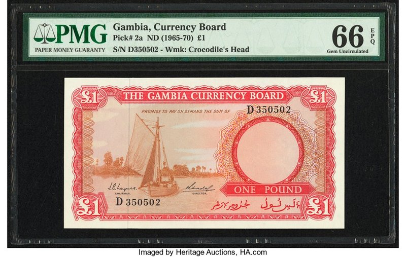 Gambia Gambia Currency Board 1 Pound ND (1965-70) Pick 2a PMG Gem Uncirculated 6...