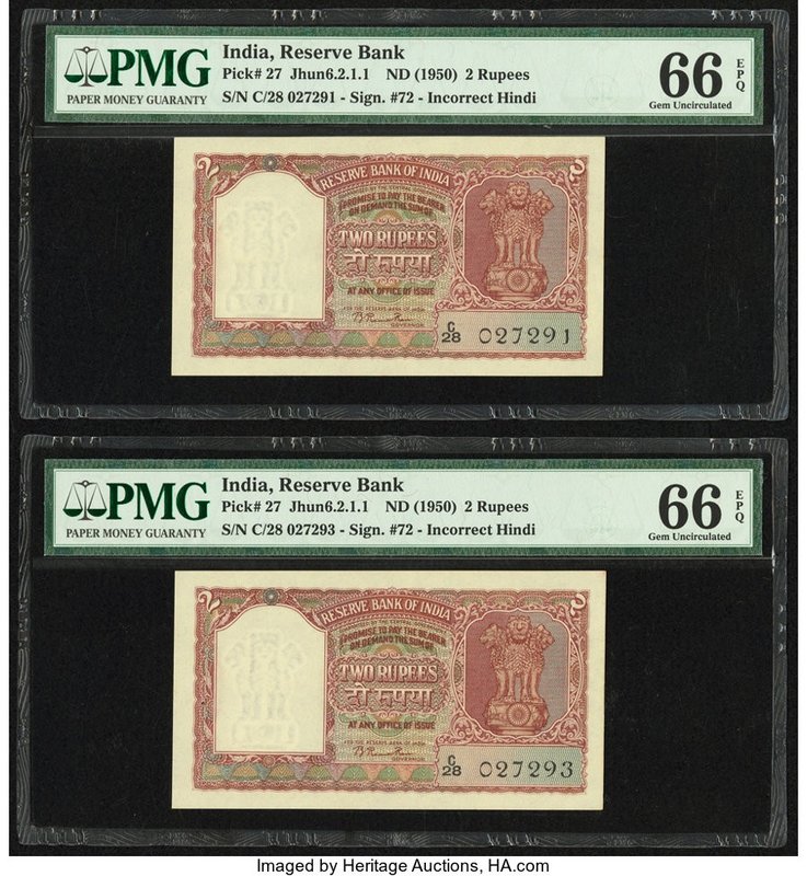 India Reserve Bank of India 2 Rupees ND (1950) Pick 27 Jhun6.2.1.1 Two Examples ...