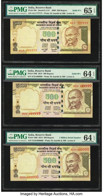 India Reserve Bank of India 500 Rupees 2005; 2015 (2) Pick 99c; 106f (2) Jhun6.8...