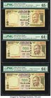 India Reserve Bank of India 500 Rupees 2005; 2015 (2) Pick 99c; 106f (2) Jhun6.8.4.1O Three Serial Number Examples PMG Gem Uncirculated 65 EPQ; Choice...