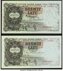 Latvia Latvijas Bankas 10 Latu 1938 Pick 29b; 1939 Pick 29d About Uncirculated or Better. 

HID09801242017
