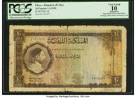 Libya United Kingdom of Libya 10 Pounds 1.1.1952 Pick 18 PCGS Apparent Very Good 10. Edge splits; tears; minor damage;rust stains; writing in ink.

HI...