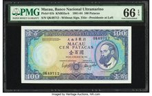 Macau Banco Nacional Ultramarino 100 Patacas 12.5.1984 Pick 61b KNB55 PMG Gem Uncirculated 66 EPQ. 

HID09801242017