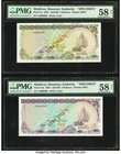Maldives Maldives Monetary Authority 2; 5 Rufiyaa 1983 / AH1404 Pick 9s; 10s Two Specimens PMG Choice About Unc 58 Net. Printer's annotation's; previo...