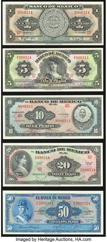 Nine Different Denominations Issued During the 1970s by the Banco De Mexico. Cri...