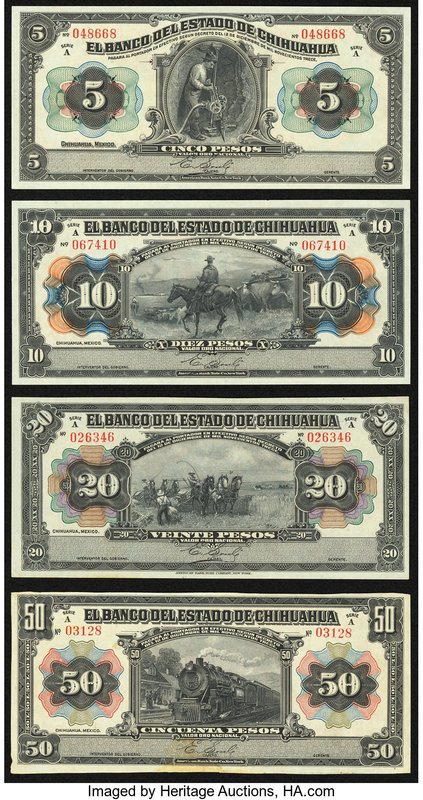 A Quartet of Different Denominations from the Banco Del Estado De Chihuahua in M...